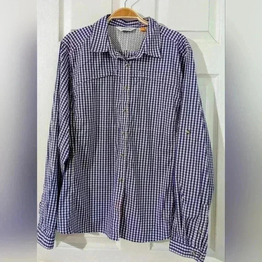 ORVIS Gingham Mens Purple Long Sleeve Plaid Button Down Shirt Size XL